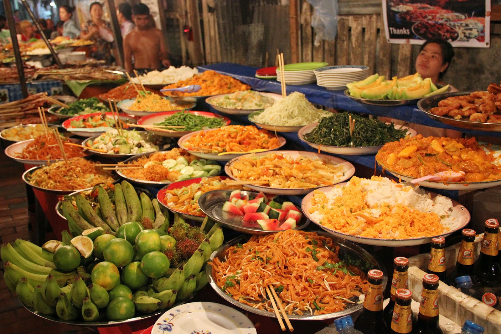 Vegetarian buffet in night market Luang Prabang | Travel to Laos