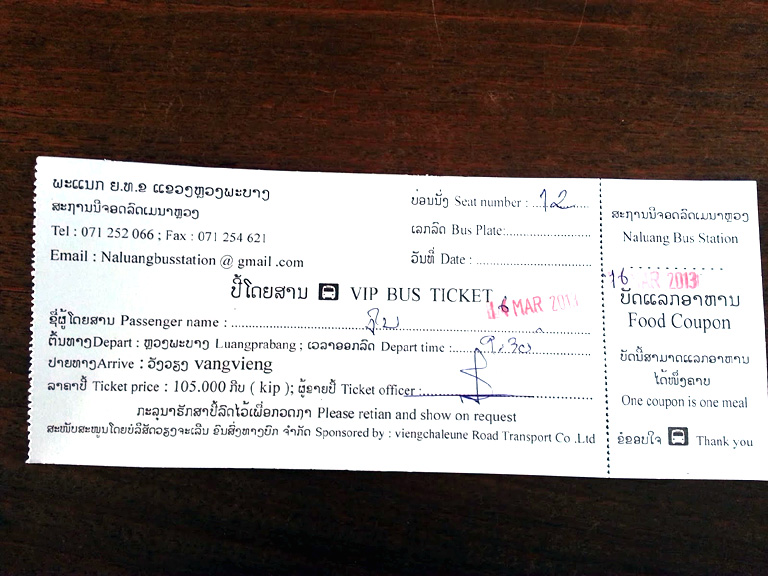 Tickets to Vang Vieng
