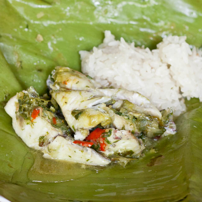 Steamed Fish (Mok Pa) in banana leaves