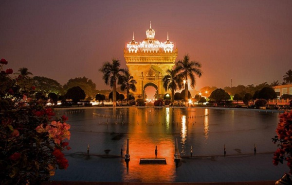 The Patuxay Monument at Vientiane, Laos at night