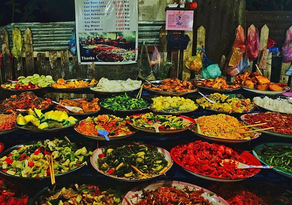 A variety of street food carts in Luang Prabang