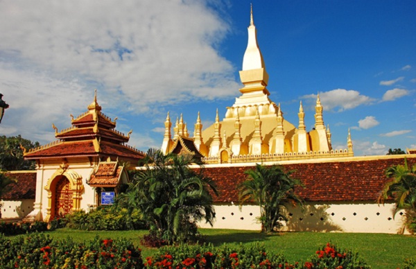 Pha That Luang temple, the largest and the most beautiful temple tower in Laos
