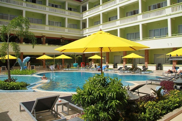 Outdoor swimming pool in Cambodian Resort