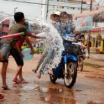 Water throwing to everyone to celebrate Laos New year