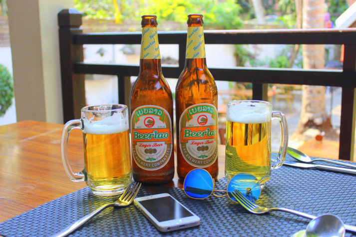 Drinking beer in Laos